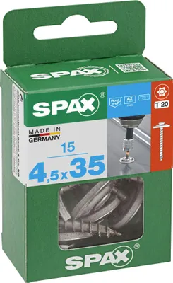 Produktbild von SPAX Spenglerschraube, 4,5 x 35 mm, 15 Stück, Vollgewinde, Linsensenkkopf, T-STAR plus T20, 4CUT - 4577000450352