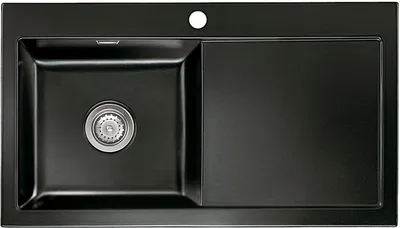 Produktbild von Flächenbündige Spüle MERA 90 F in NERO mit Becken links und Handbetätigung
