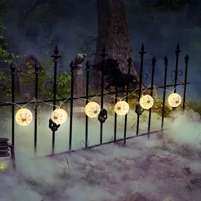 Produktbild von Halloween-Laterne Lichterkette - Spinnen,weiß - 7,5 x 165 cm - 2 x AA Batterien
