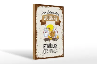 Produktbild von Holzschild Leben ohne Hühner sinnlos, 30x20 cm, Holzschilder Spruch Hühner Tier Love