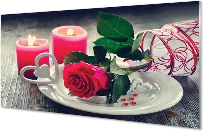 Produktbild von Glasbilder 120x60 Wandkunst Rose Herz Kerze