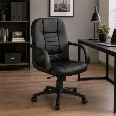 Produktbild von Bürostuhl Dmelar, Chefsessel mit Armlehnen, Ergonomischer Bürostuhl, Schwarz, 56x59h88/99 cm