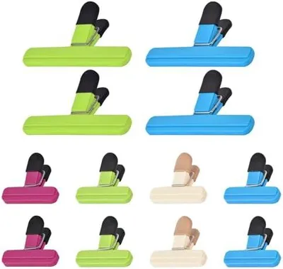 Produktbild von Zhtulck Verschlussclips, 12 Stück Clips für Tüten, Bunte Klammern für Tüten, Wiederverwendbar Tütenclips, Verschlussklammern Verpackung Süßigkeiten Snacks Frischhalten