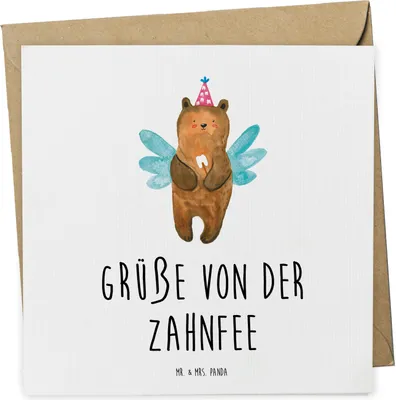 Produktbild von Mr. & Mrs. Panda Grußkarte Bär Zahnfee - Weiß - Geschenk, Erster Zahn, Milchzahn, Fee, Glückwunschkarte, Teddy, Klappkarte, faltkarte, anlasskarte, doppelkarte