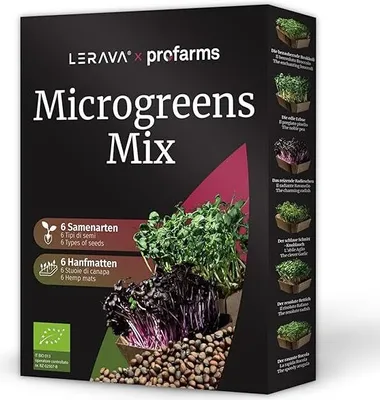 Produktbild von LERAVA® x Profarms Microgreens Mix  - 6er Set Sprossensamen (Brokkoli, Rucola, Rettich, Radieschen, Erbsen, Knoblauch) & Hanfplatten