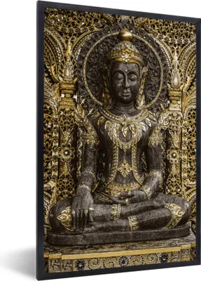 Produktbild von MuchoWow® MuchoWow® Gerahmtes Poster Buddha - Bild - Gold 60x90 cm - Poster mit zchwarzem Bilderrahmen - Kunst