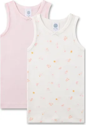 Produktbild von Sanetta Mädchen-Unterhemd (Doppelpack) rosa & off-white Blumen 128