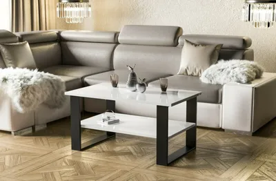 Immagine prodotto di Tavolino da salotto Endo-Möbel Inga 110x65x53 cm con base a slitta e ripiano (bianco lucido)
