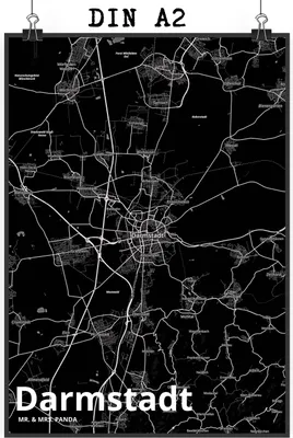 Produktbild von Mr. & Mrs. Panda Bild Darmstadt DIN A2 - Geschenk, Stadt, wanddeko, Plakat, Deko, drucke, Dorf Karte Landkarte Map Stadtplan, Designposter
