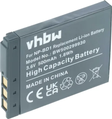 Produktbild von vhbw Akku kompatibel mit Sony Cybershot DSC-T200, DSC-T300, DSC-T500, DSC-T700, DSC-T2, DSC-T70, DSC-T77, DSC-T90 Kamera (500 mAh, 3,6 V, Li-Ion)
