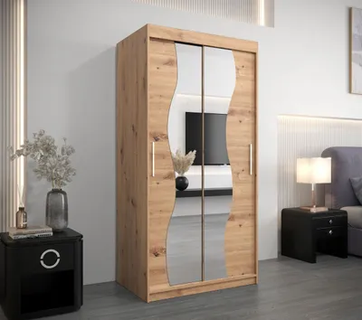 Obrázok produktu pre Šatníková skriňa so zrkadlami XEIE - šírka 100 cm, dub artisan