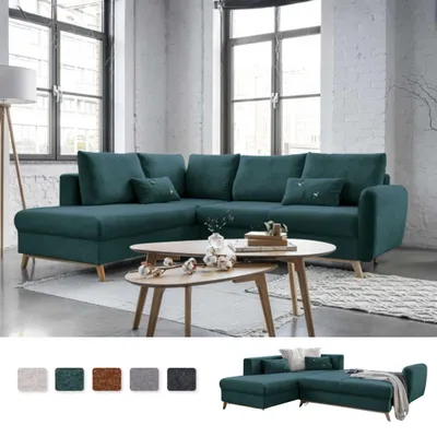Produktbild von MIUFORM Scandic Lagom - Ecksofa mit Bettfunktion L-FORM LINKS - 242x202cm - Türkis - Sofa Schlafsofa Couch