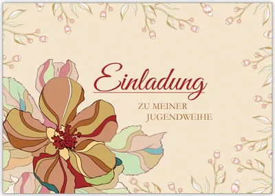 Produktbild von 4x Elegante Einladung zur Jugendweihe mit Blüten: Zur Jugendweihe die besten Glückwünsche.