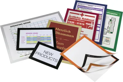 Produktbild von 2 Informationsrahmen rot,A4,selbstkl.,mit klappbarer,magnetischer Vorderseite
