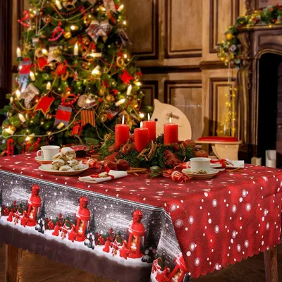 Tischdecke 180x150 cm, rechteckig, rot, abwaschbar, Weihnachten