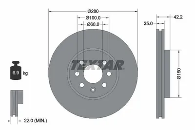 Obrázek produktu pro 2 brzdové kotouče Textar 280 mm s 4 otvory (přední) pro Opel Combo Meriva