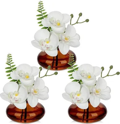 Zdjęcie produktu dla Sztuczna orchidea zestaw 3 sztucznych kwiatów orchidea szklany wazon łazienka dekoracja salon biuro