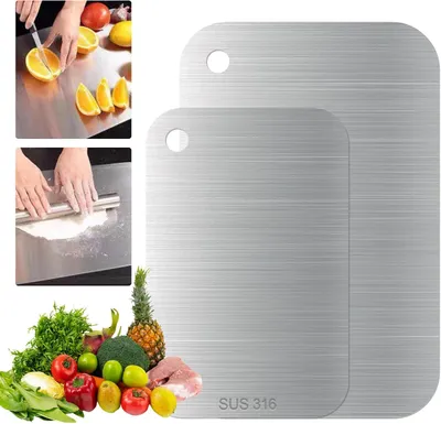 Produktbild von Schneidebrett Titan-Schneidebrett, Schneidebrett aus Edelstahl 316, doppelseitiges Schneidebrett zum Schneiden von Fleisch, Gemüse, Obst (23,5 x 14,5