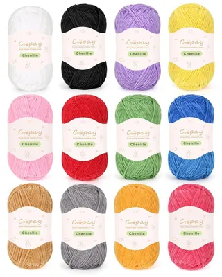 Obrázok produktu pre Chenilleová priadza na háčkovanie a pletenie, 600 g (12 x 50 g), hrúbka 2,5 mm, materiál: polyester, 12 farieb
