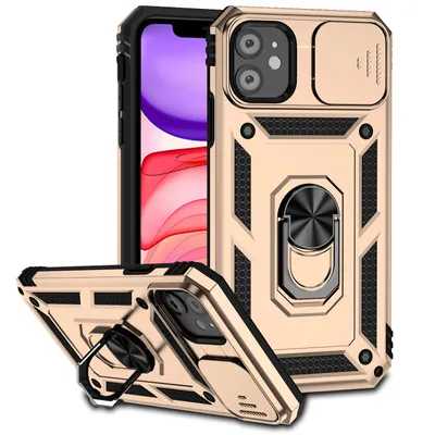 Immagine prodotto di Custodia per iPhone 12 Mini a doppio strato con cover fotocamera scorrevole e supporto ad anello Oro