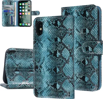Produktbild von UNIQ Accessory Apple iPhone X-Xs Black and Green Snakeskin Book type case