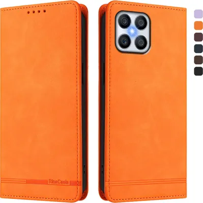 Produktbild von Hülle für Honor X8 4G, Retro Kunstleder Ständer Klapphülle mit Kartenfächer und Magnetische Orange