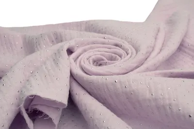Image de Tissu en mousseline de coton à pois argentés, double gaze, violet 50 x 130 cm