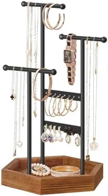 Produktbild von PromoHome® Schmuckbaum mit Holzsockel – Eleganter Schmuckhalter für Ketten und Armbänder, Schwarz