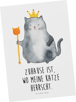 Produktbild von Mr. & Mrs. Panda bildkarte Katze König - Weiß - Geschenk, Postkarte, Ansichtskarten, Postkarten, Kunstkarten, Queen, Umzug, Wohnung, Grußkarte, Cat, Haha