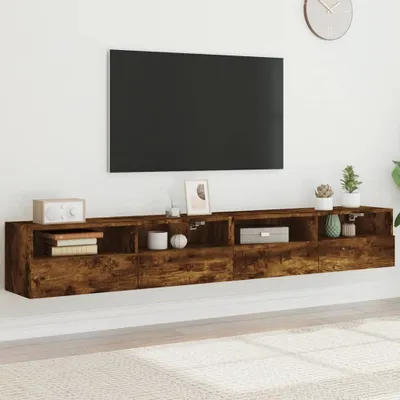 Produktbild von TV-Wandschränke 2er Set Räuchereiche 100x30x30 cm Holzwerkstoff , TV-Schränke 2024 Neu