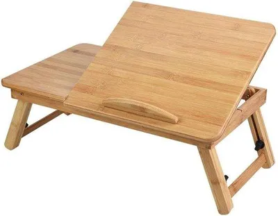 Zdjęcie produktu dla Stolik pod laptopa z bambusa – składany i z regulacją wysokości – idealny do czytania i śniadań – 50 x 30 cm