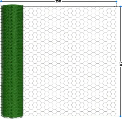 Obrázek produktu pro Šestihranný drátěný plot - plot z pletiva 100 cm x 25 m - velikost očka 25 mm - pozinkovaná ocel s PVC povlakem - vhodný pro králíky a drobné zvířata - odolný vůči povětrnostním vlivům