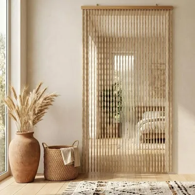Zdjęcie produktu dla Zasłona bambusowa, zasłona do drzwi, 60x180 cm, dekoracyjna zasłona z drewnianych koralików, przegroda do pomieszczenia, dekoracja