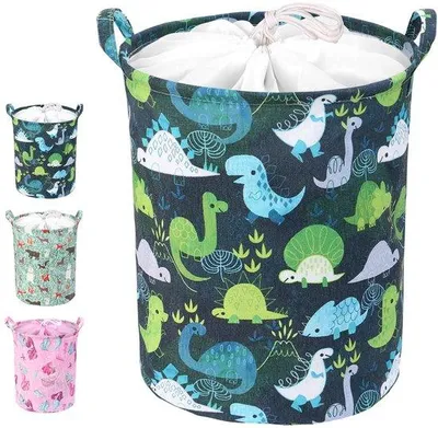 Produktbild von Ibenzoa® Faltbarer Kinder-Aufbewahrungskorb aus Leinen, 35×43 & 33×38 cm, mit Tier-Print – Spielzeug & Wäsche, Zugbandverschluss & Leinen-Griffe