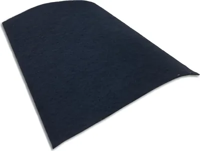 A dark blue felt-like sheet of material is shown from an elevated angle, with a white background.