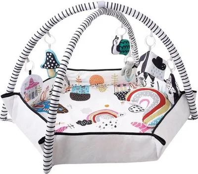 Productafbeelding van Baby speelmat – voor buikligging – met 6 afneembare speelgoedonderdelen, 106 x 106 cm mat voor pasgeborenen, bevordert sensorische en motorische vaardigheden