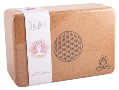 Immagine prodotto di Blocco per yoga in sughero, piccolo, con il simbolo della "fioritura della vita" e il mandala