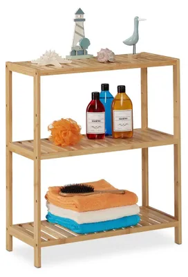 Zdjęcie produktu dla Regał łazienkowy stojący - Bambus - 3 poziomy - Naturalny - 69 x 60 x 26 cm
