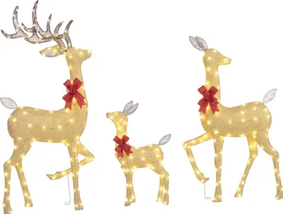 Image de Outsunny 3 cerfs lumineux Noël, en forme de famille de cerfs, rennes lumineux Noël, en acier, 283 LED blanc chaud, pour intérieur extérieur cour pelouse