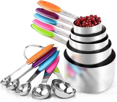 Complete 10-teiliges RVS Messbecher- und Messlöffelset - Bunte Messlöffel Messbecher - Messbecher Löffel - Messlöffel &