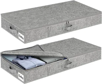 Obrázok produktu pre Úložný box pod posteľ 13 cm vysoký, 2 ks, skladací, s vrchnákom a zipsom, na oblečenie