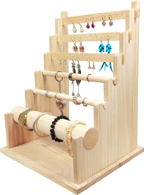 Produktbild von Schmuckständer Schmuckhalter Ohrringe Ständer Halter mit Stabe Stange und Armband - Tragrolle Holz