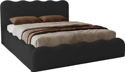 Obrázek produktu pro Manželská postel s úložným prostorem 180x200 Wave – pěnová výplň, rošt – čalouněná postel Boucle, černá