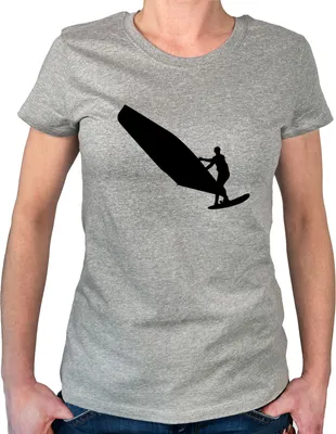 Produktbild von Huuraa Damen T-Shirt Windsurfen Silhouette XXL Sport Grey Bio Baumwolle Fairtrade Damenshirt Geschenkidee