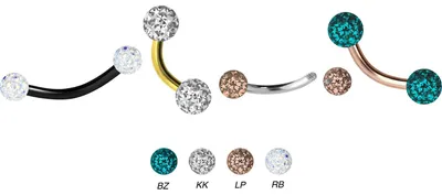 Produktbild von Bauchnabel-Piercing, Rook Piercing Titan Banane EPOXY-KUGELN Schwarz | Kristall: Zirkonblau Stablänge: 8mm | Stabstärke: 1,2mm