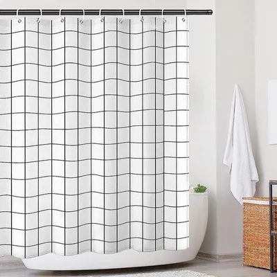 Produktbild von Unyqoos® Duschvorhang 180 x 200 cm – weiß, wasserdichtes Polyester, waschbar & schnelltrocknend, inkl. 12 Ringen und beschwertem Saum
