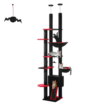 Produktbild von PAWZ Road Hoch Katzenbaum Schwarz, Deckenhoher Katzenbaumturm verstellbar