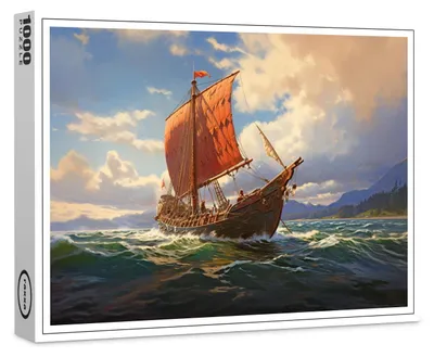 Image de Puzzle haut de gamme Raxxa « Bateau viking sur la côte », 1 000 pièces