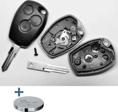 Produktbild von Auto Schlüssel Funk Fernbedienung 1x Gehäuse 3 Tasten + 1x Rohling VAC102 + 1x CR2016 Batterie + 1x Batteriespange kompatibel mit Renault/Dacia/Opel