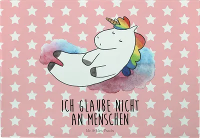 Produktbild von Mr. & Mrs. Panda Schneidebrett Einhorn Wolke 7 - Rot Pastell - Geschenk, Unicorn, Menschen, Servierplatte Glas, Küchenbrett, Frühstücksbrett, Glaube, Einhörner, Hackbrett